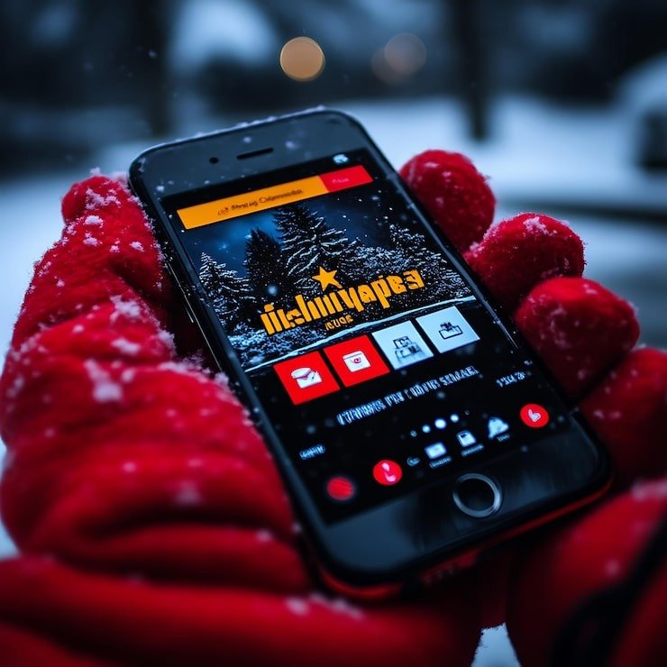 smartphone-winter-scene-app-snowy-forest-red-gloves_880763-39984